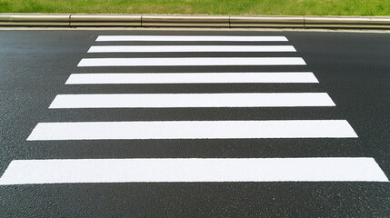 Close up of pedestrian crosswalk on asphalt street, copy space