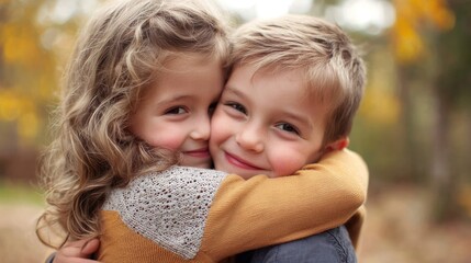 Unbreakable Bond: Joyful Siblings Embracing in a Warm Hug