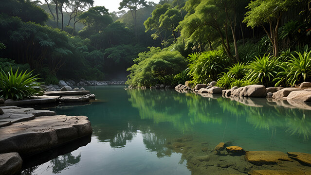 Beautiful hot spring scenery in the forest of Beito District, Taiwan