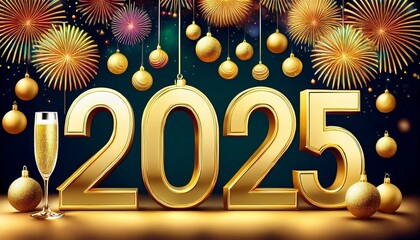 celebración de Año nuevo 2025 en letras doradas,  concepto fin de año