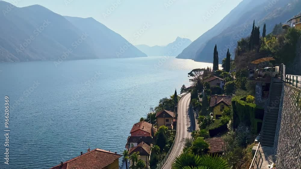 Poster Valsolda bank of Lake Lugano, Lombardy, Italy