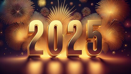 A&ntilde;o nuevo 2025 en letras doradas,  concepto fin de a&ntilde;o