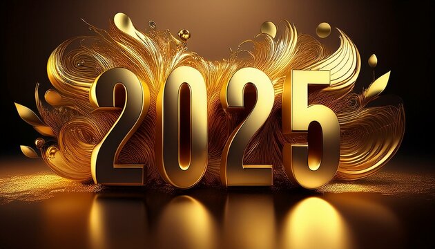 A&ntilde;o nuevo 2025 en letras doradas,  concepto fin de a&ntilde;o