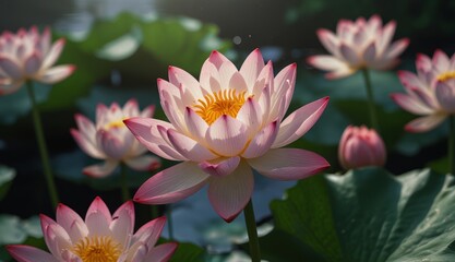 Fototapeta premium Serene Lotus Blossoms in Nature
