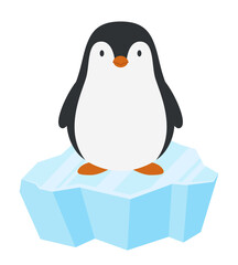 Vector isolated hand drawn penguin on ice