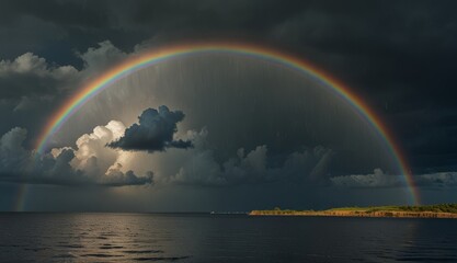 Vibrant Rainbow Over Stormy Waters