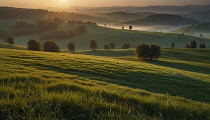 Obraz premium Serene Sunrise Over Rolling Hills