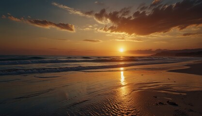 Fototapeta premium Serene Sunset Over Tranquil Beach