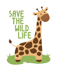 Naklejka premium Vector eco concept art with giraffe. Save the wildlife