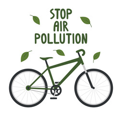 Vector eco concept art with bicycle. Stop air pollution