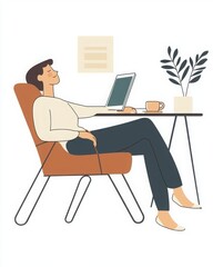 Woman relaxing at a desk with a laptop