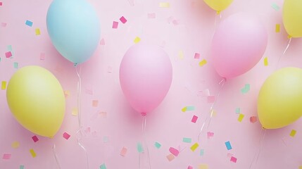 Obraz premium Colorful balloons and confetti create a festive atmosphere for a celebration