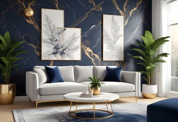 Photo modern style interior room 3d illustration Interior,Kitchen,Washrooms frame living room with colorful white sofa,led with blank frame