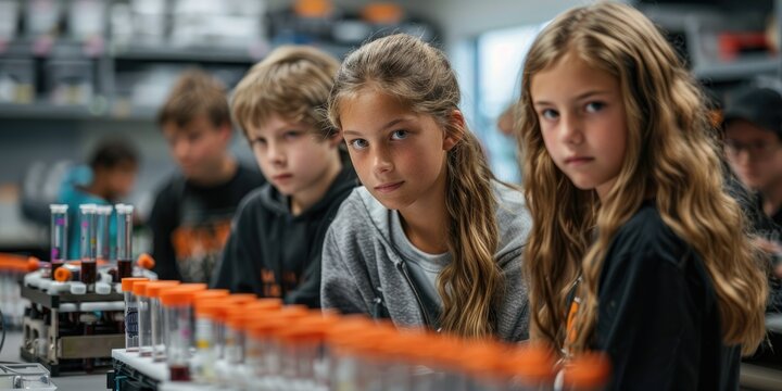 Students actively participating in a science experiment in a classroom setting