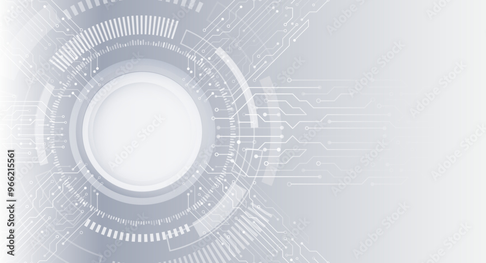 Poster abstract gray futuristic background consisting of printed circuit board circles and other technologi