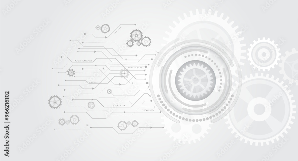 Poster the mechanism consisting of gears on a gray background for the presentation. cogwheel for science ex
