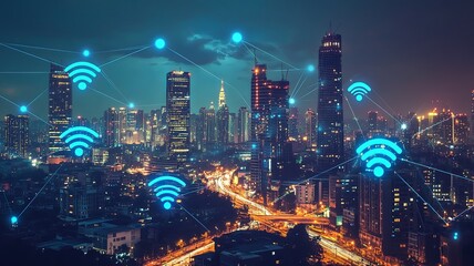 Fototapeta premium Business district and wireless technologies