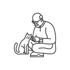 An elderly man with glasses and a beard petting a cat