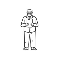 Obraz premium An elderly man with glasses holding a smartphone