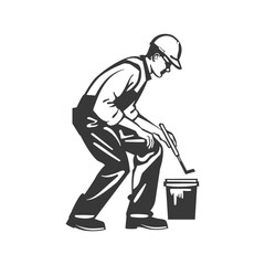 A Painter Dipping a Paintbrush into a Bucket