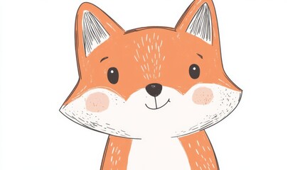 Obraz premium Adorable cartoon fox drawing with a cute expression, perfect for children's illustrations, designs, and educational materials.