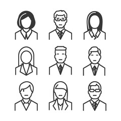 A Set of Nine Line Drawings of Business People