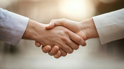 A diverse group of professionals shaking hands, forging a new business partnership.