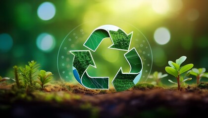 Circular Economy Icon on Nature Background Highlighting Recycling and Reusing Resources for Sustainable Future Business Growth and Environmental Conservation