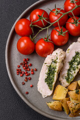 Chicken roulade with spinach, cheese, spices, salt and herbs