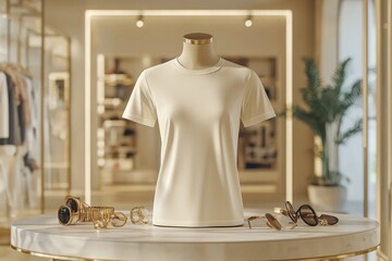 Tshirt on stylish mannequin in boutique background created with Generative AI