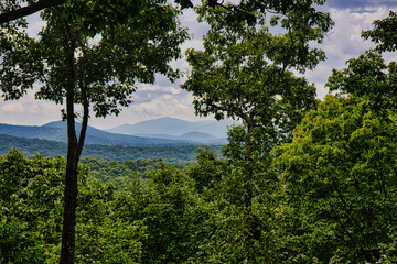 Obraz premium Scenic landscape of foggy morning in the Great Smoky Mountains of Georgia and North Carolina