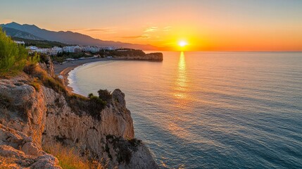 Sunset in the Andalusian area of Spain, near Nerja (Malaga). Gorgeous view of the Alboran Sea.