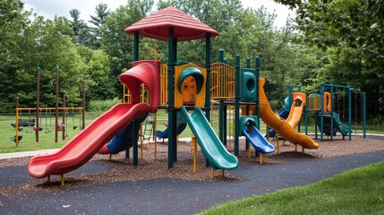 Suburban Playground Park with colorful slide