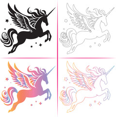 Silhouette of a Unicorn, Colorful Unicorn Silhouette, Unicorn Tracing and Outline