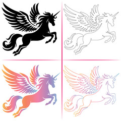 Silhouette of a Unicorn, Colorful Unicorn Silhouette, Unicorn Tracing and Outline