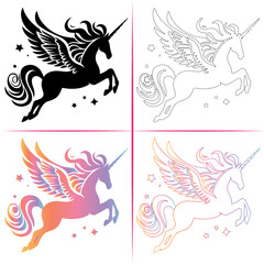 Silhouette of a Unicorn, Colorful Unicorn Silhouette, Unicorn Tracing and Outline