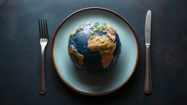 A globe resting on a plate symbolizes global hunger and food security challenges