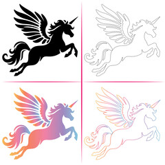 Obraz premium Silhouette of a Unicorn, Colorful Unicorn Silhouette, Unicorn Tracing and Outline