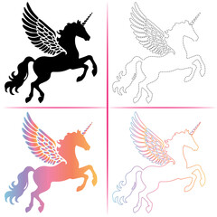 Silhouette of a Unicorn, Colorful Unicorn Silhouette, Unicorn Tracing and Outline