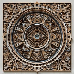 Intricate wooden mandala wall art featuring a circular design with floral and geometric patterns, showcasing detailed craftsmanship and layered textures.