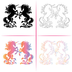 Silhouette of a Unicorn, Colorful Unicorn Silhouette, Unicorn Tracing and Outline