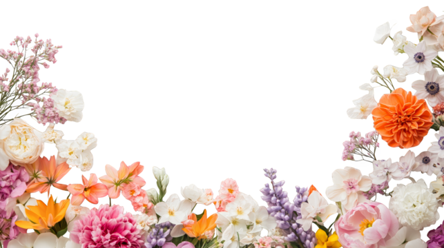 A vibrant floral design featuring a variety of colorful flowers arranged beautifully on a black background.