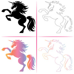Silhouette of a Unicorn, Colorful Unicorn Silhouette, Unicorn Tracing and Outline