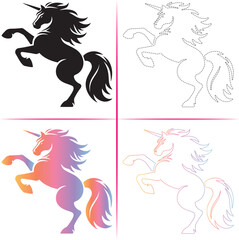 Silhouette of a Unicorn, Colorful Unicorn Silhouette, Unicorn Tracing and Outline