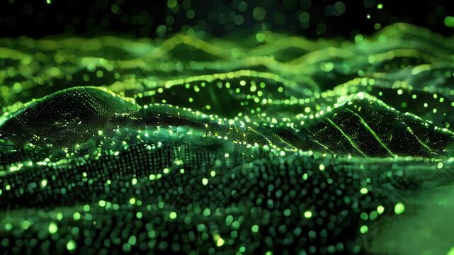 Colorful emerald green electronic waves background