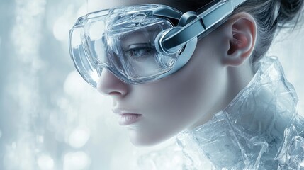 Modern figure with transparent gear and metallic details