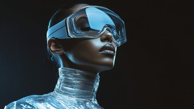 Moody portrait with dark backdrop and VR headset gear
