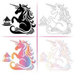 Silhouette of a Unicorn, Colorful Unicorn Silhouette, Unicorn Tracing and Outline