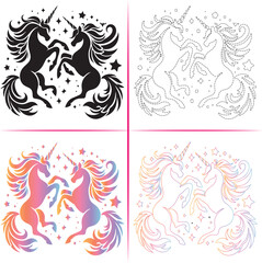 Silhouette of a Unicorn, Colorful Unicorn Silhouette, Unicorn Tracing and Outline