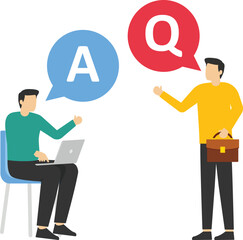 Question and answer. Businessman and consultant with speech bubbles.

